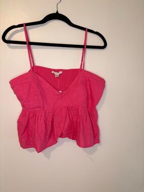 American Eagle Pink Smocked Babydoll Cami Tank Top BNWT Size L